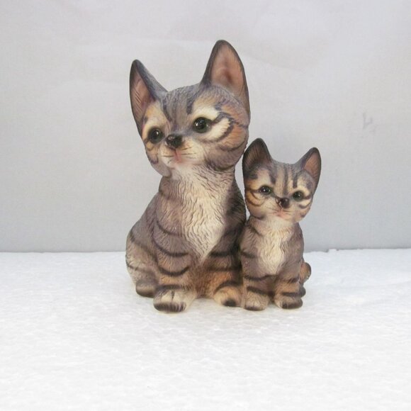 Vintage Harvey Knox Ceramic Brown Black Tabby Mom and Kitten Figurine - Picture 7 of 11